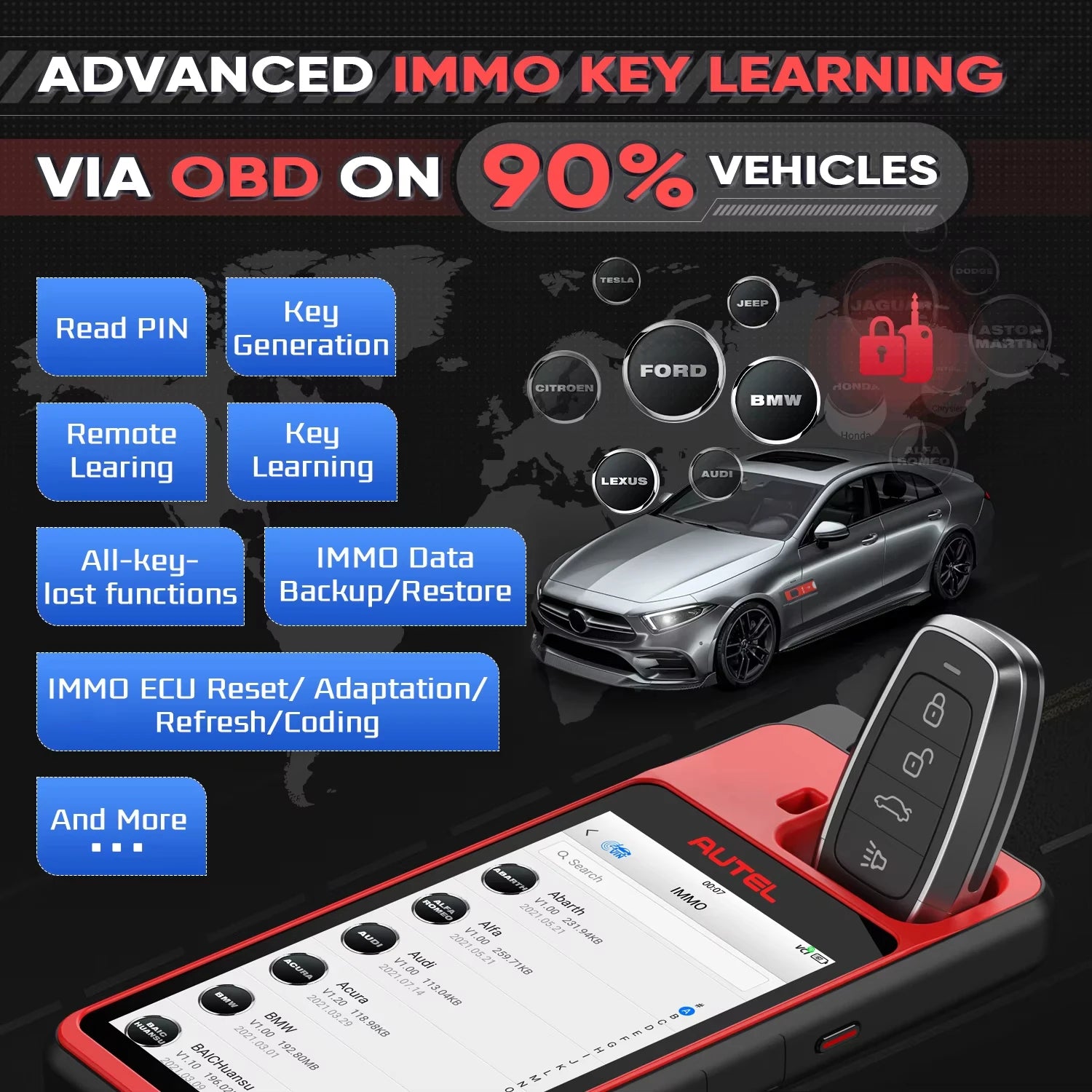 Autel MaxiIM KM100 KM100X Key Tool Car IMMO Universal Key Generator Kit Support All key Lost,Delete Key Key Programmer,Add Key