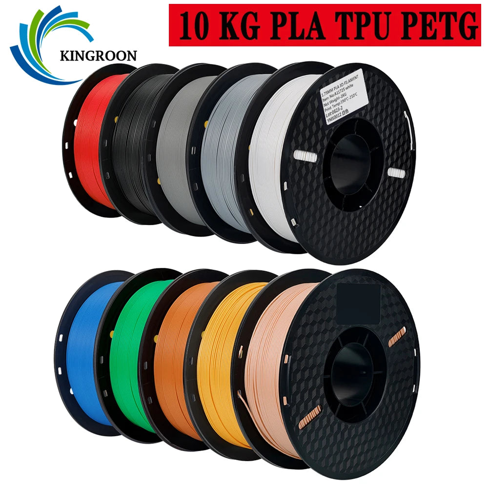 22LBS TPU PETG PLA filament 3D Printer Filament 10 Rolls 1KG 1.75MM Odorless Eco-Friendly Good Tougness No Bubble Mix Color Set