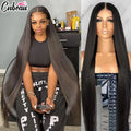 250 Density 13x4 13x6 Straight HD Transparent Lace Front Human Hair Wig 50 52 Inch Pre Plucked Lace Frontal Wigs Bone Brazilian