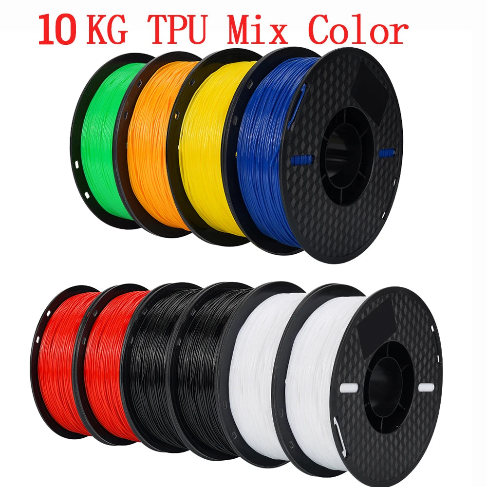 22LBS TPU PETG PLA filament 3D Printer Filament 10 Rolls 1KG 1.75MM Odorless Eco-Friendly Good Tougness No Bubble Mix Color Set