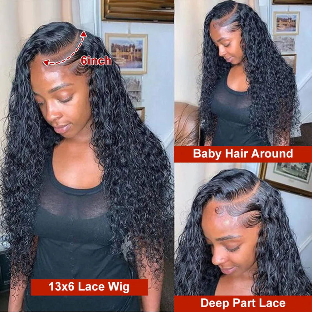 250 Density 40 Inch Curly Human Hair Lace Front Wigs For Women 13x4 13x6 Deep Water Wave Hd Lace Frontal Wig 360 Brazilian Wigs