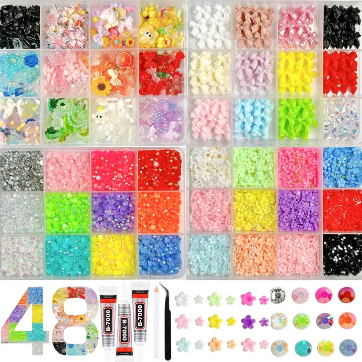 1Box/1Set Hot Selling Flash Nail Rhinestones Bedazzling Kit 3mm Multi-style Colorful Resin Nail Diamond Jewelry DIY Nails Parts