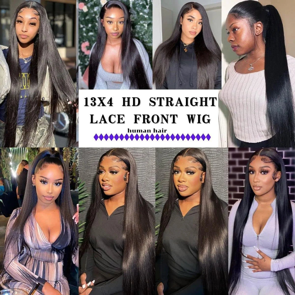 250 Density 13x4 13x6 Straight HD Transparent Lace Front Human Hair Wig 50 52 Inch Pre Plucked Lace Frontal Wigs Bone Brazilian