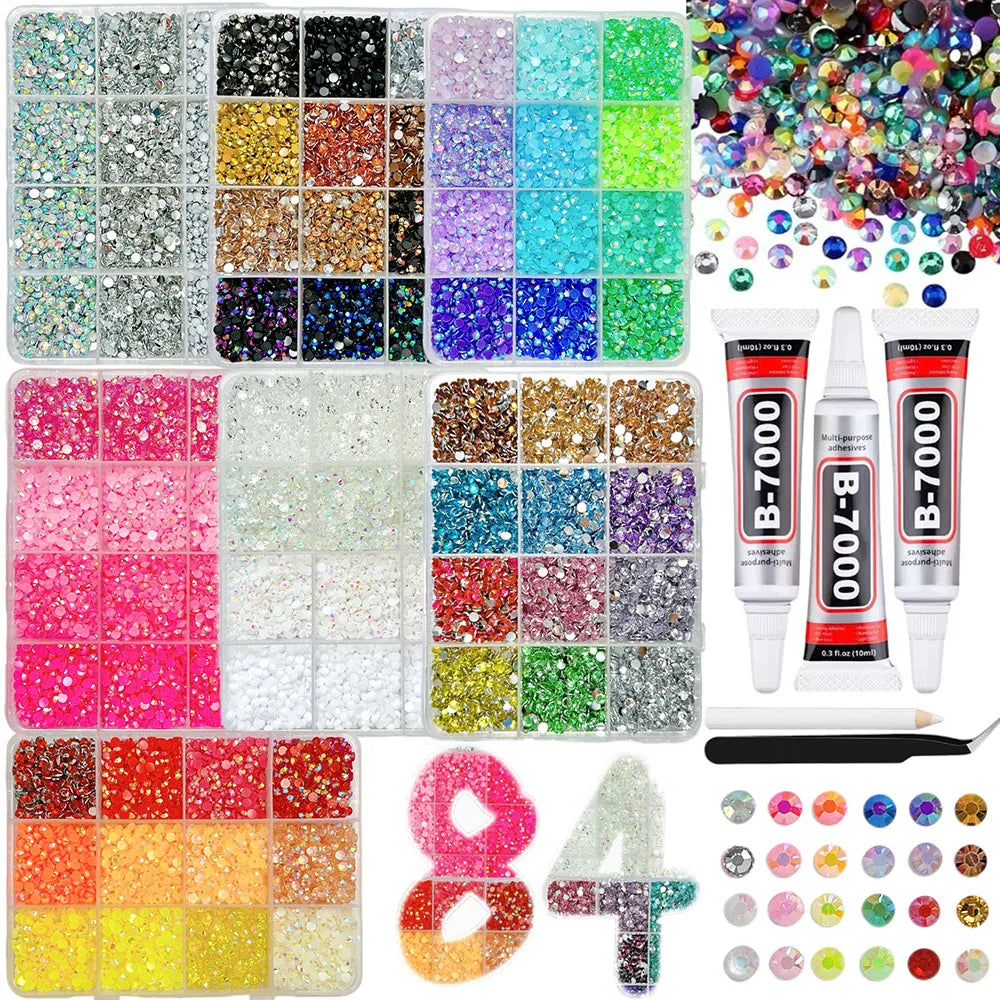 1Box/1Set Hot Selling Flash Nail Rhinestones Bedazzling Kit 3mm Multi-style Colorful Resin Nail Diamond Jewelry DIY Nails Parts