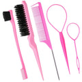 5Pcs Hairdressing Comb Set Pointed Tail Comb Dual Head Eyebrow Brush Triple Row Hair Coiler Salon Styling Tools
