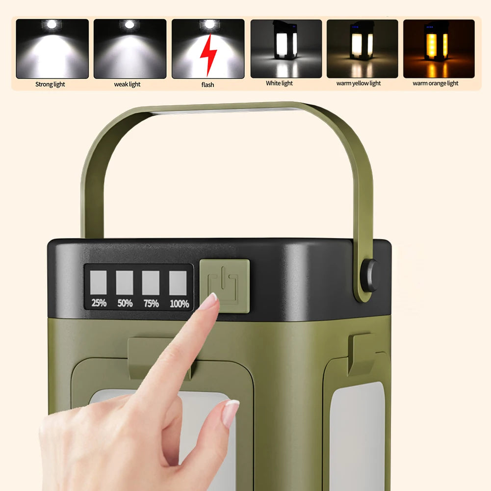 Rechargeable Lantern Power Bank Solar Camping Lantern Portable Flashlight LED Tent Light for Camping Hiking Fishing
