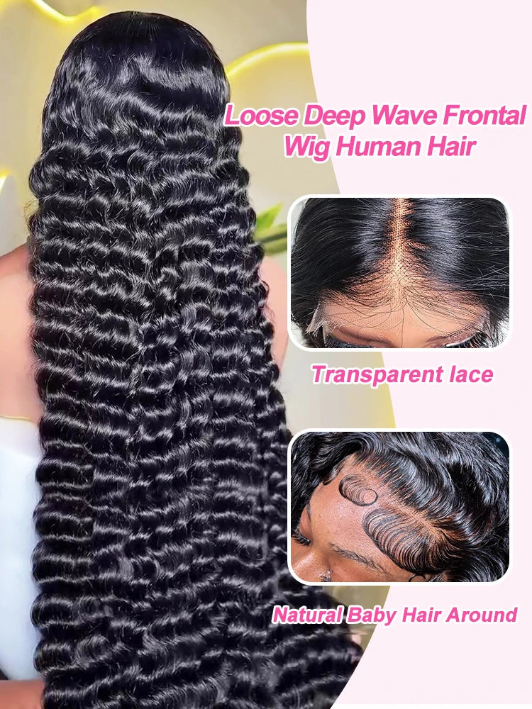 30 40 Inch Loose Wave Wigs Human Hair Black Deep Wave 13x6 HD Lace Frontal Curly Lace Front Human Hair Wig Brazilian For Women
