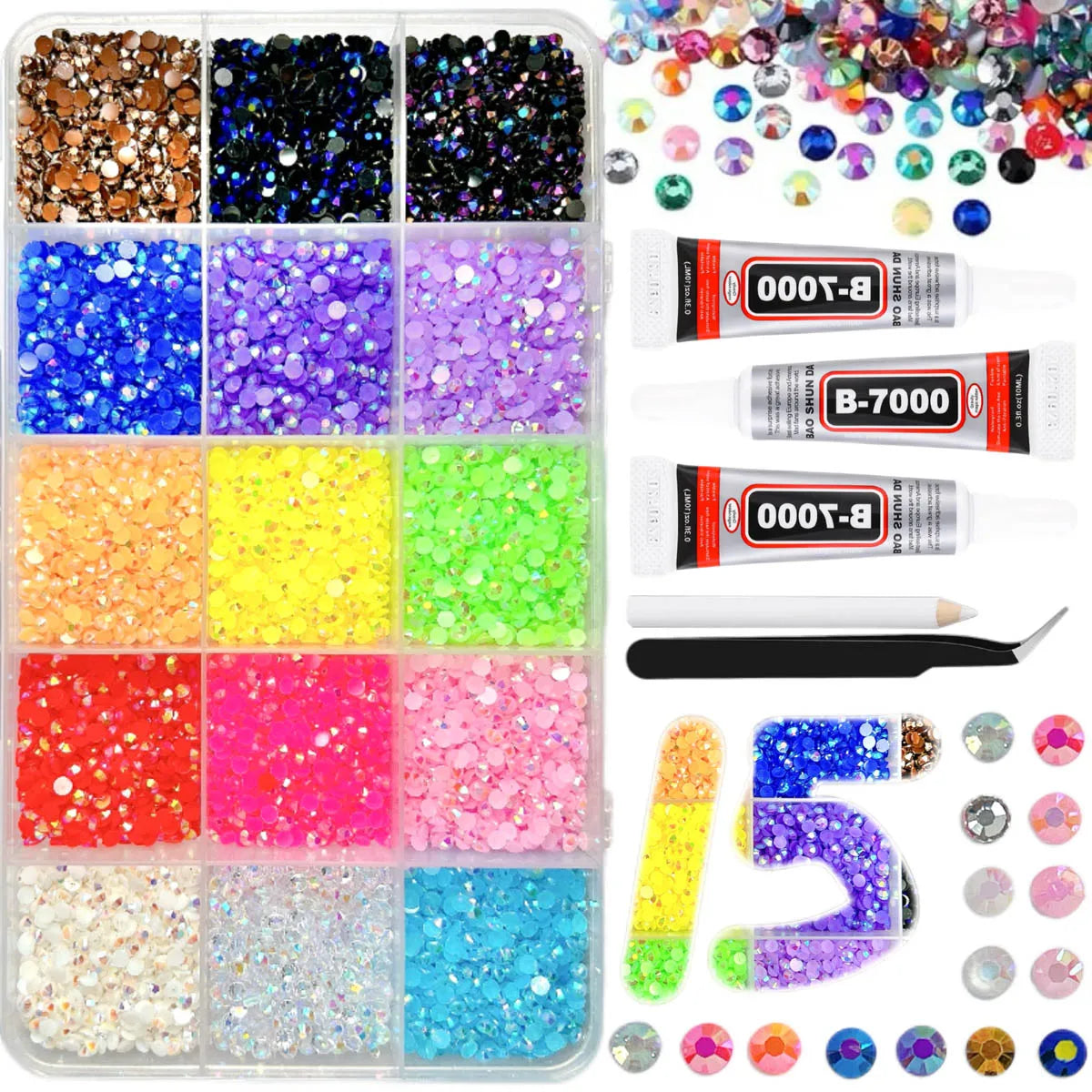 1Box/1Set Hot Selling Flash Nail Rhinestones Bedazzling Kit 3mm Multi-style Colorful Resin Nail Diamond Jewelry DIY Nails Parts