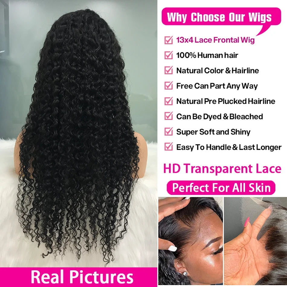 250 Density 40 Inch Curly Human Hair Lace Front Wigs For Women 13x4 13x6 Deep Water Wave Hd Lace Frontal Wig 360 Brazilian Wigs