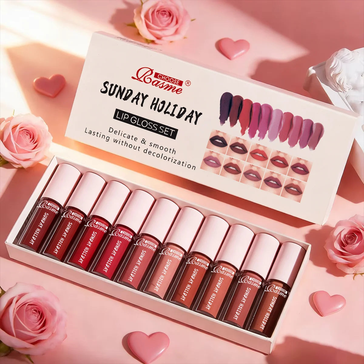 10 Pieces/Set Lip Gloss Velvet Lipstick: Waterproof and Long-Lasting Lip Gloss Women's Moisturizing Set Valentine's Day gift