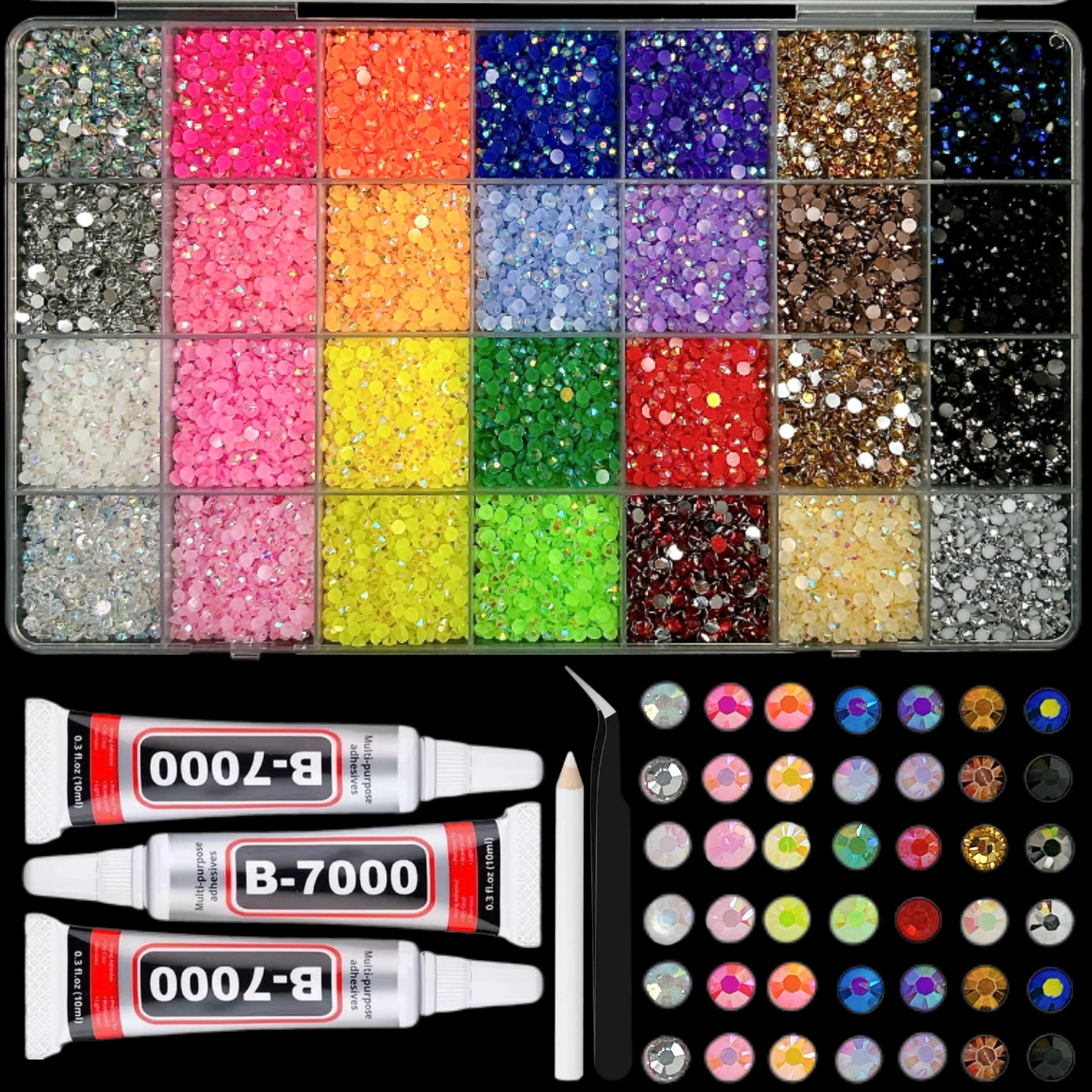 1Box/1Set Hot Selling Flash Nail Rhinestones Bedazzling Kit 3mm Multi-style Colorful Resin Nail Diamond Jewelry DIY Nails Parts