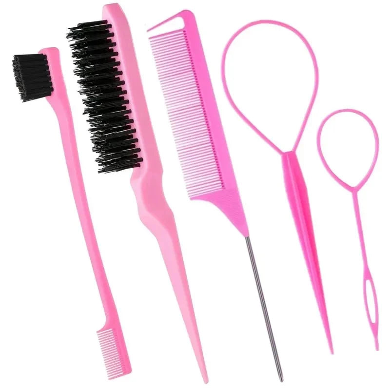 5Pcs Hairdressing Comb Set Pointed Tail Comb Dual Head Eyebrow Brush Triple Row Hair Coiler Salon Styling Tools