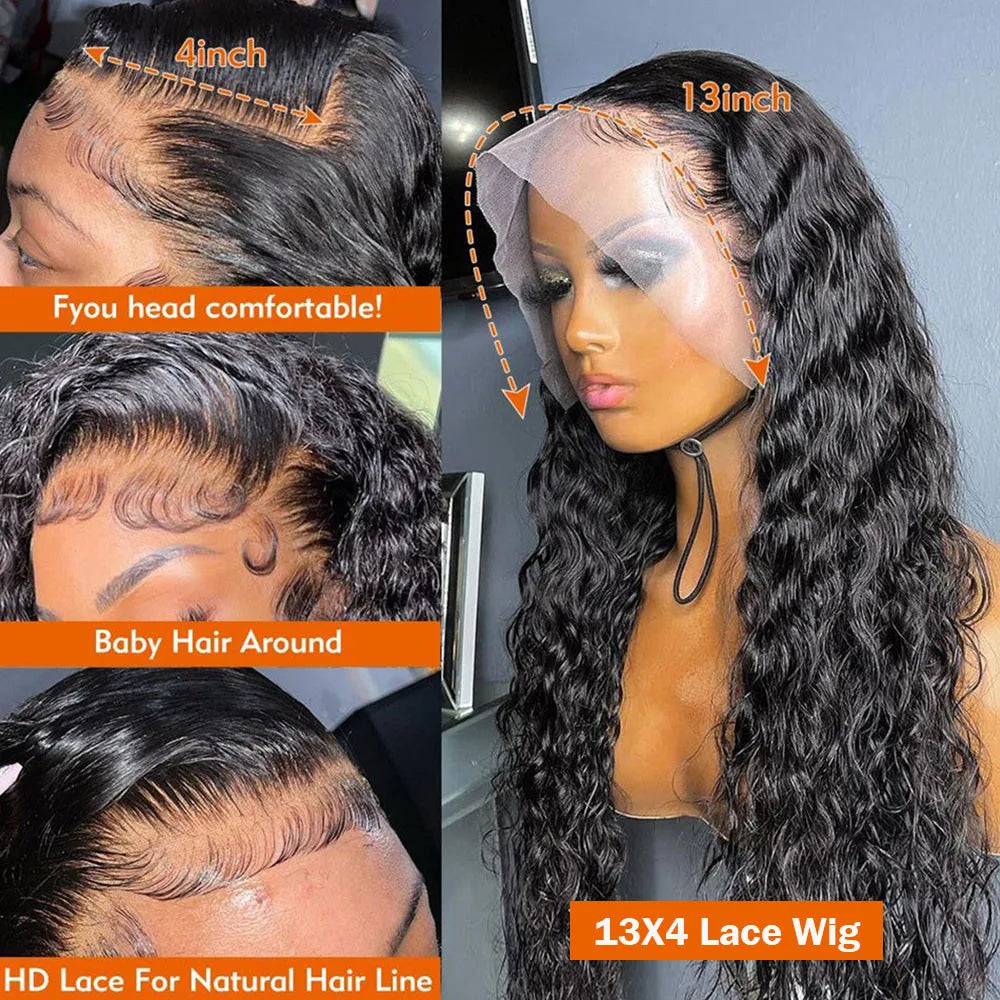 250 Density 40 Inch Curly Human Hair Lace Front Wigs For Women 13x4 13x6 Deep Water Wave Hd Lace Frontal Wig 360 Brazilian Wigs