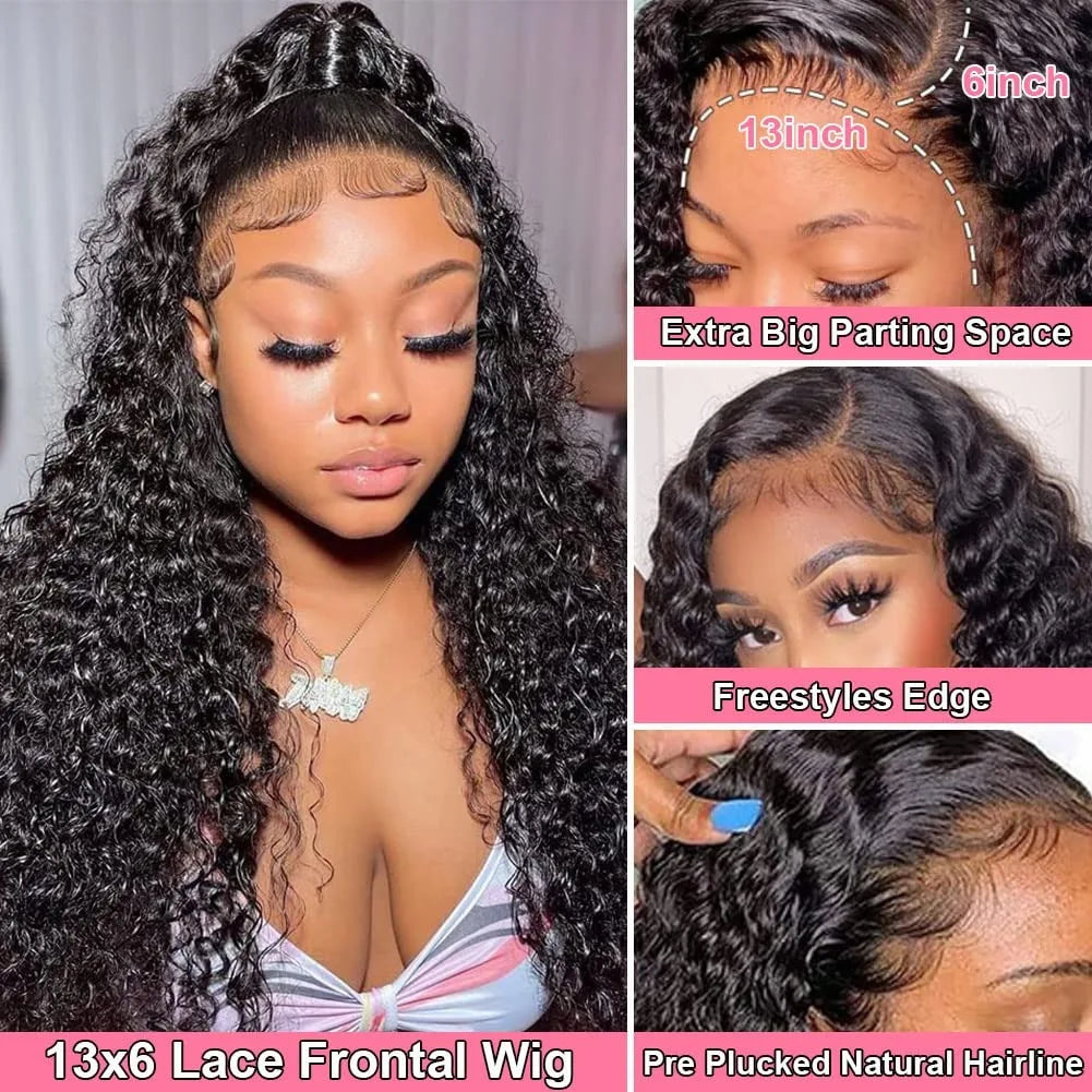 42 36 Inch 13x4 13x6 HD Deep Wave Lace Frontal Wig Brazilian Loose Water Curly Lace Front Human Hair Wigs For Women 200 Density